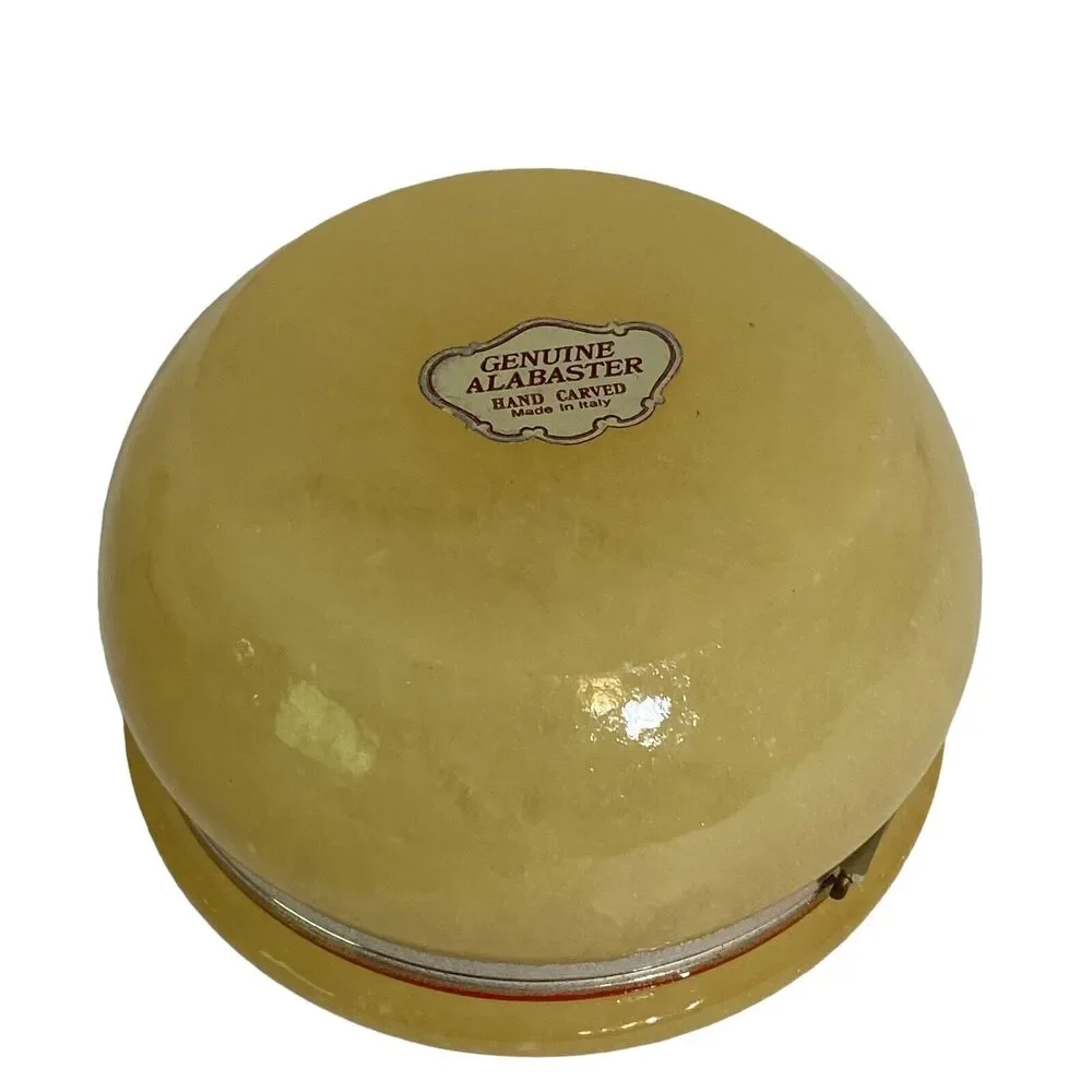 Yellow Alabaster Hand Carved Trinket Jewelry Box Hinged Lid Violets 3.25